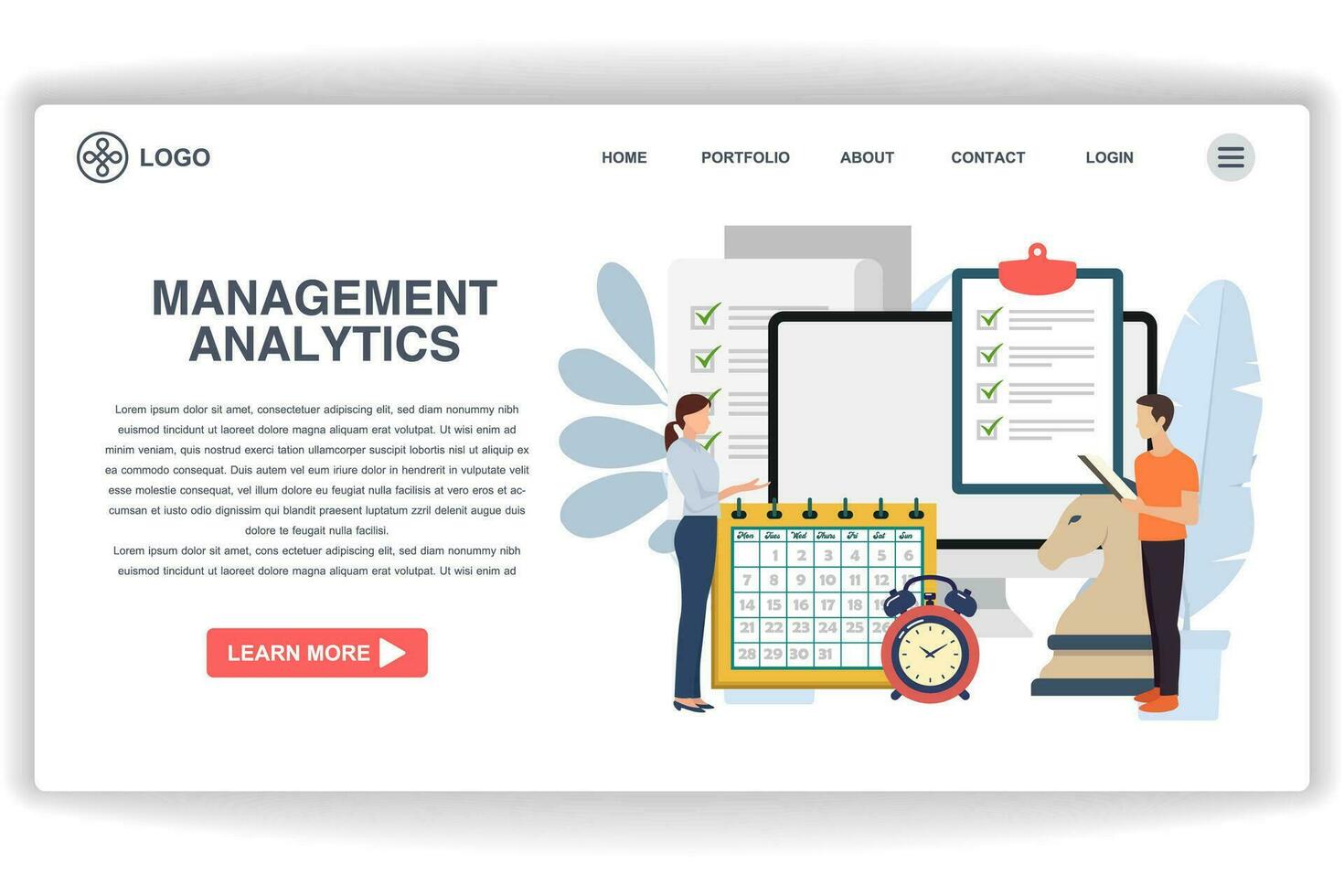 A man is analyzing documents. website page Management Analytics. Modern flat design concept of web page design for website and mobile website vector