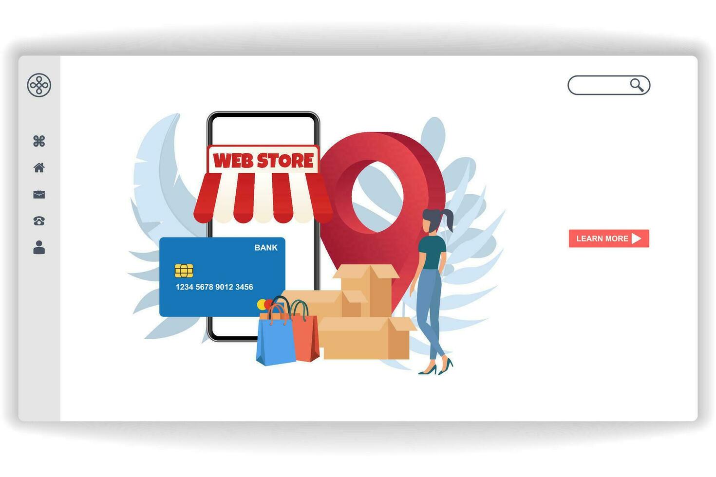 A woman walked towards the store. website page Checkout. Modern flat design concept of web page design for website and mobile website vector