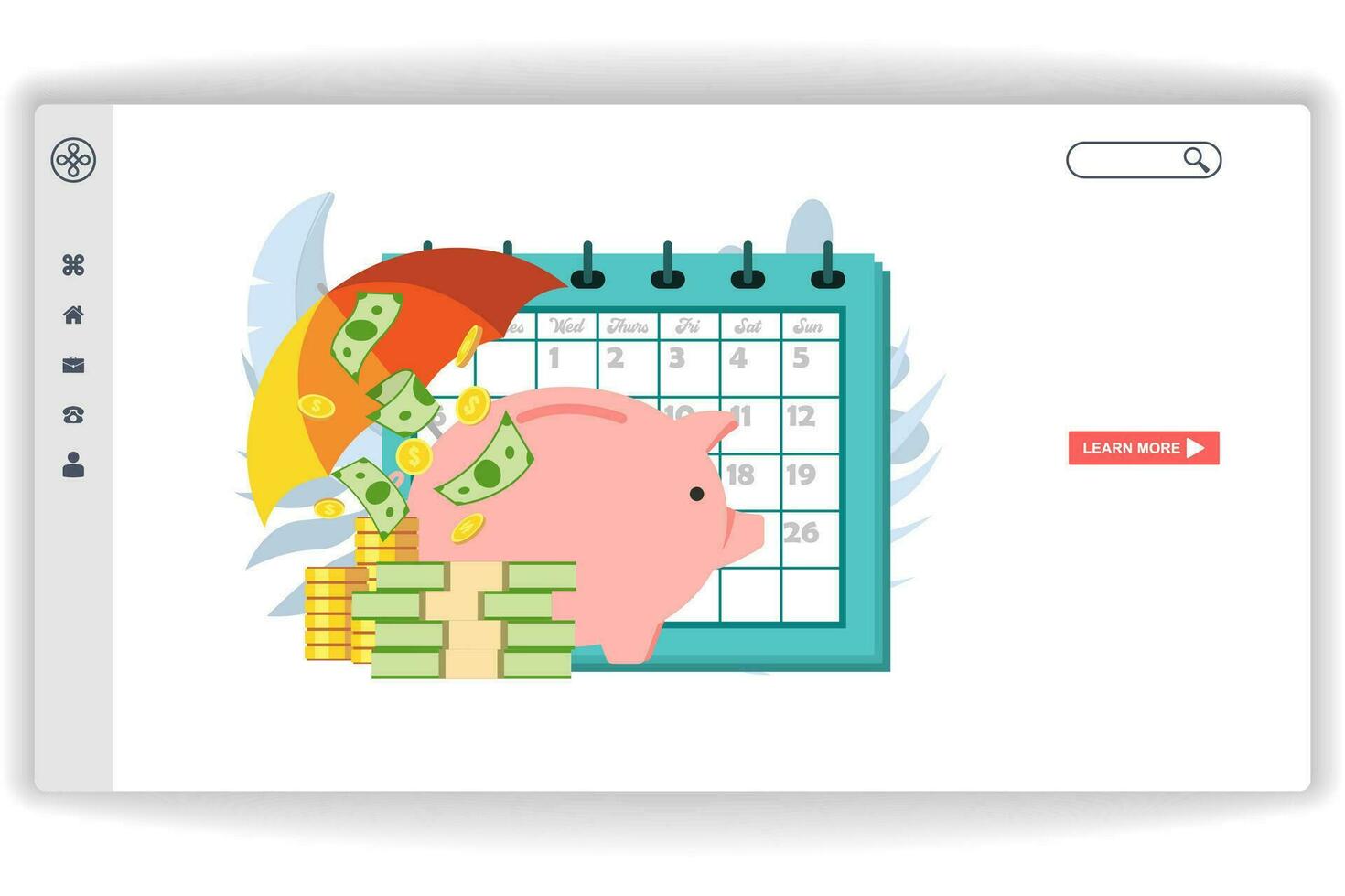stacks of banknotes and coins. website page Success Investment. Modern flat design concept of web page design for website and mobile website vector