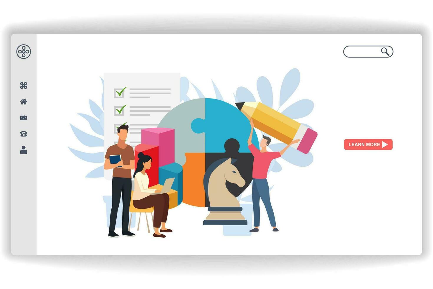 A man holding a pencil. website page Teamwork. Modern flat design concept of web page design for website and mobile website vector