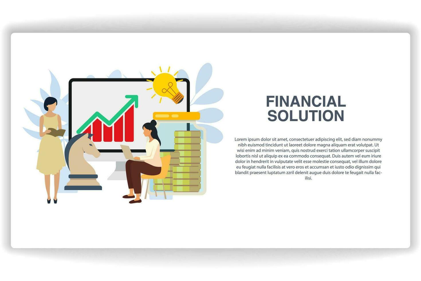 Two women looking for financial solutions. website page Financial Solution. Modern flat design concept of web page design for website and mobile website vector