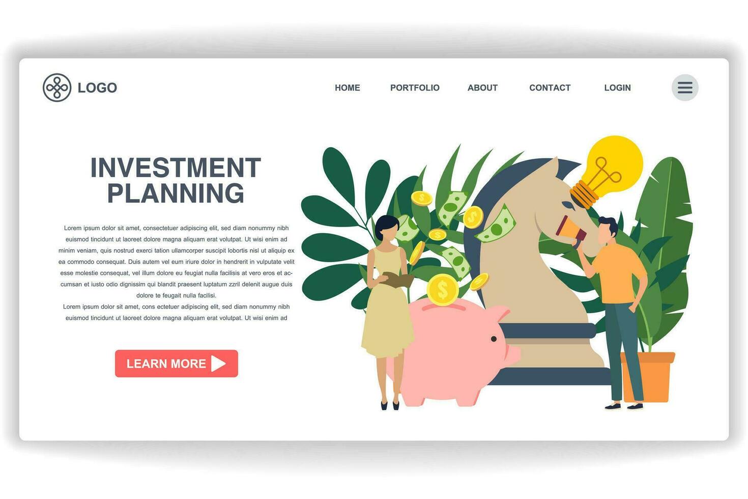 Two people are arranging investment planning. website page Investment Planning. Modern flat design concept of web page design for website and mobile website vector