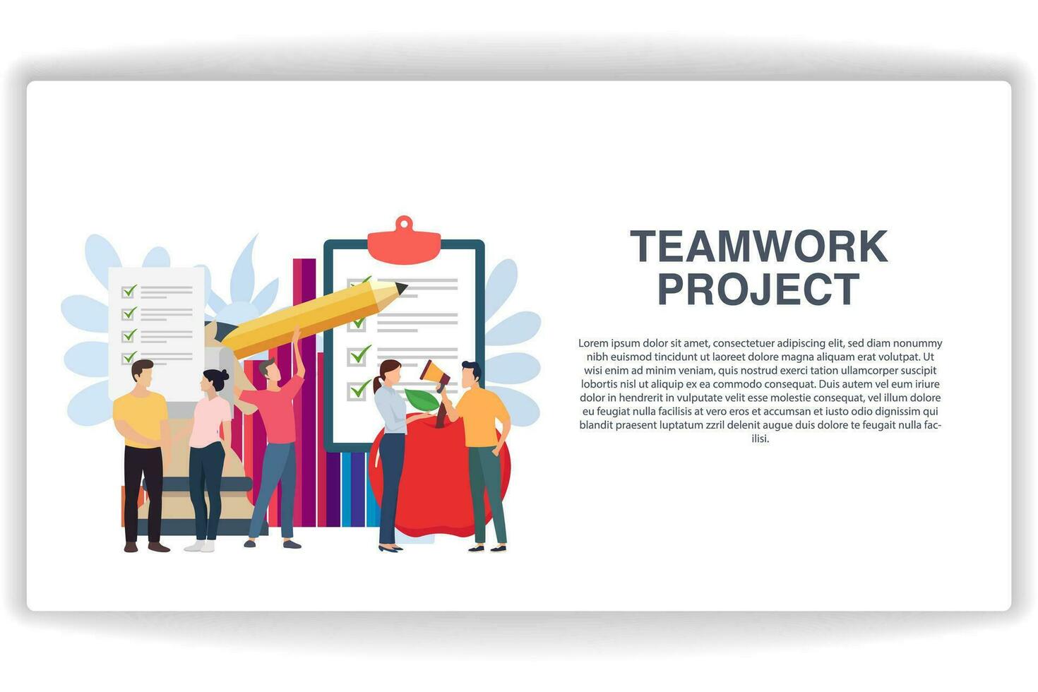 A man holding a pencil. website page Teamwork Project. Modern flat design concept of web page design for website and mobile website vector