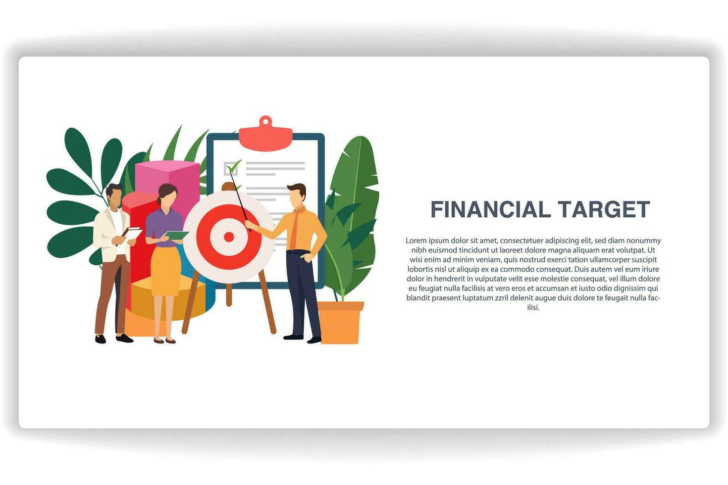 A man sets financial targets. website page Financial Target. Modern flat design concept of web page design for website and mobile website vector