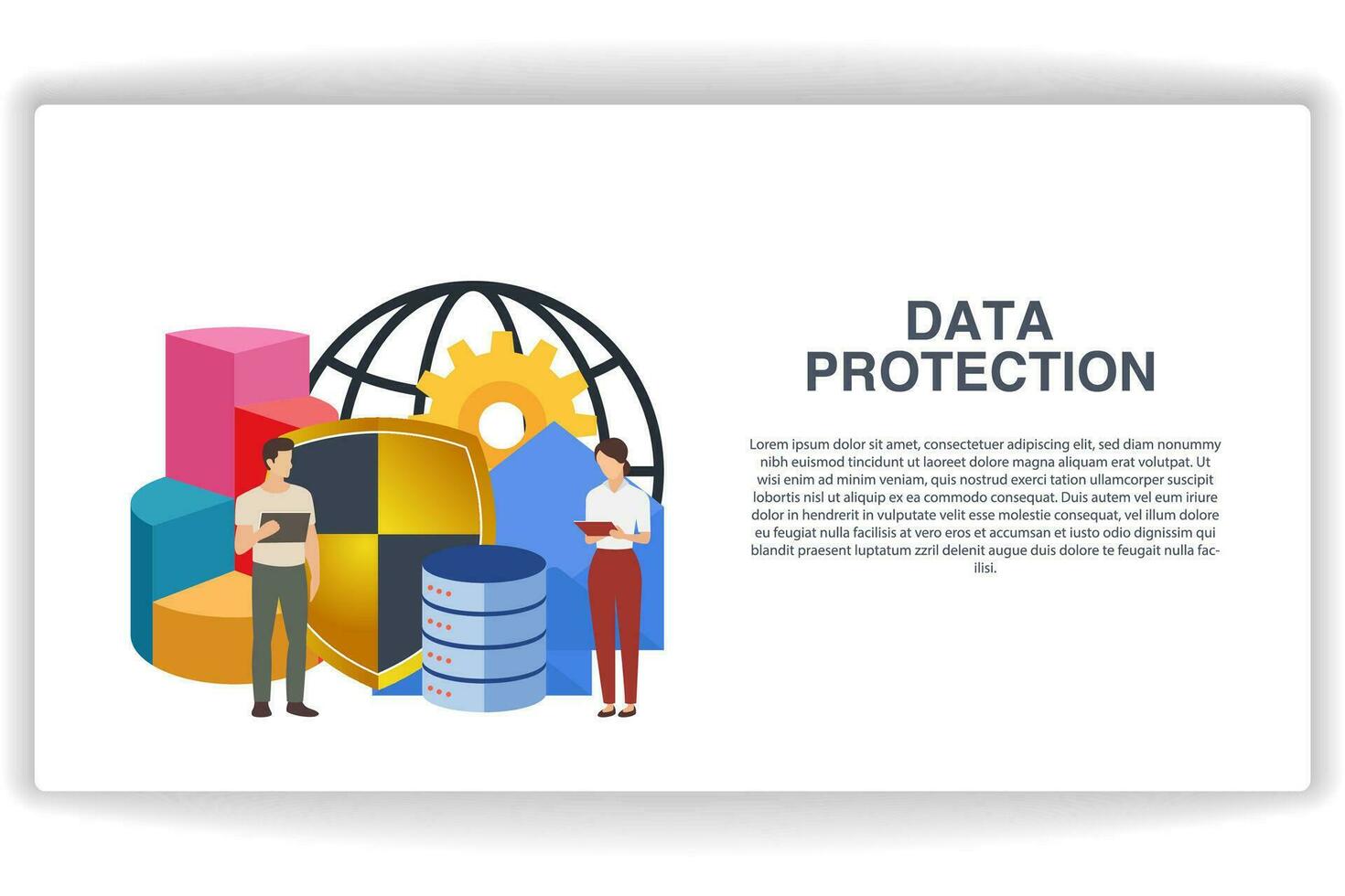 Men and women holding books. website page Data Protection. Modern flat design concept of web page design for website and mobile website vector