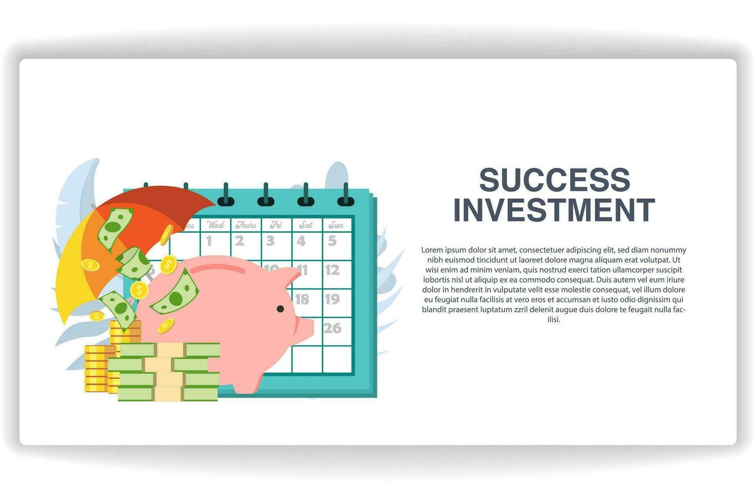 stacks of banknotes and coins. website page Success Investment. Modern flat design concept of web page design for website and mobile website vector