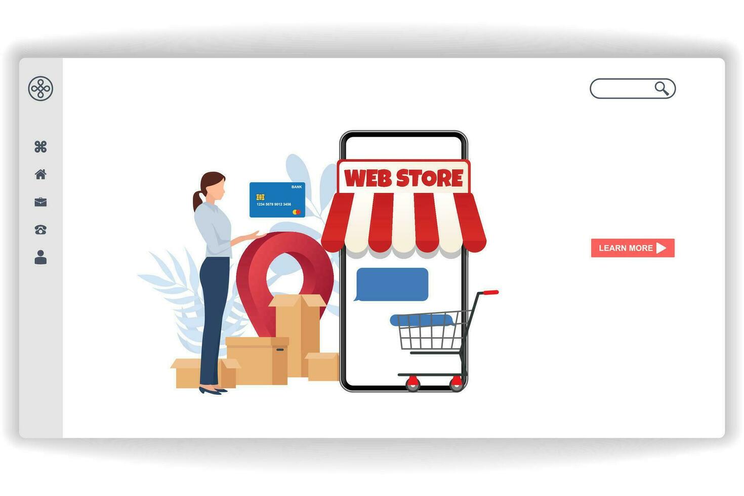 A woman is using a credit card. website page Online Shopping. Modern flat design concept of web page design for website and mobile website vector