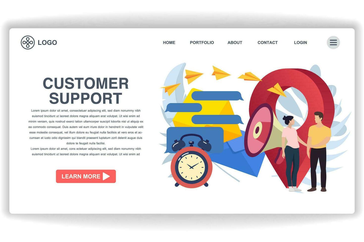 Men and women are talking. website page Customer Support. Modern flat design concept of web page design for website and mobile website vector