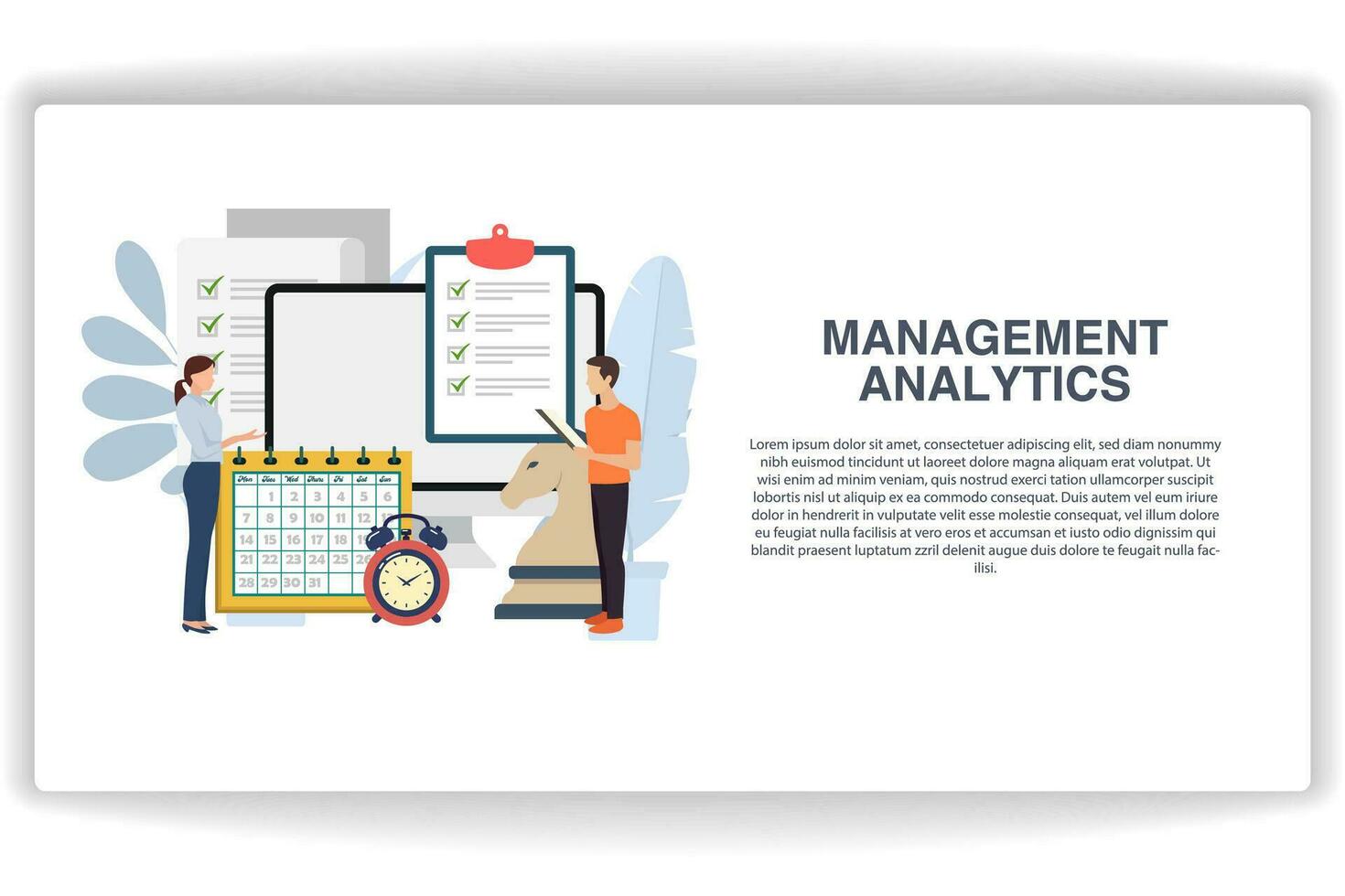 A man is analyzing documents. website page Management Analytics. Modern flat design concept of web page design for website and mobile website vector