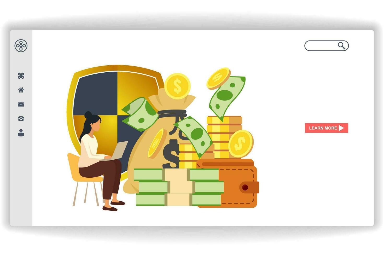 A woman was sitting looking at the laptop. website page Investment. Modern flat design concept of web page design for website and mobile website vector
