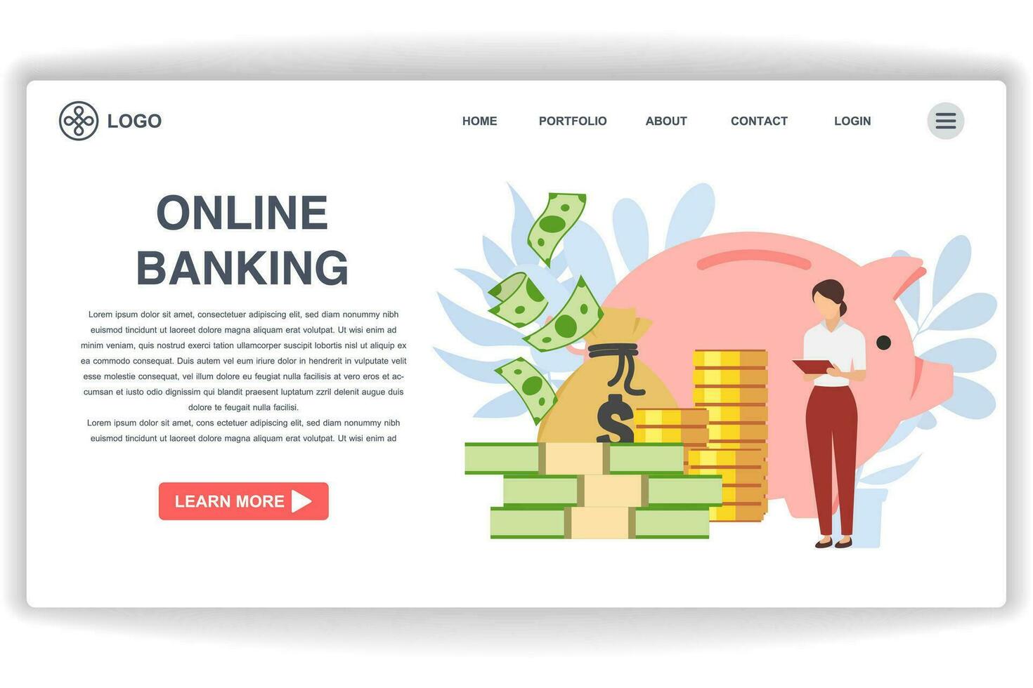 A woman holding a document. website page Online Banking. Modern flat design concept of web page design for website and mobile website vector