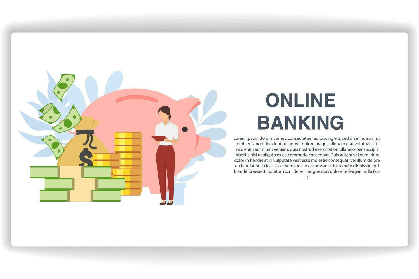 A woman holding a document. website page Online Banking. Modern flat design concept of web page design for website and mobile website vector