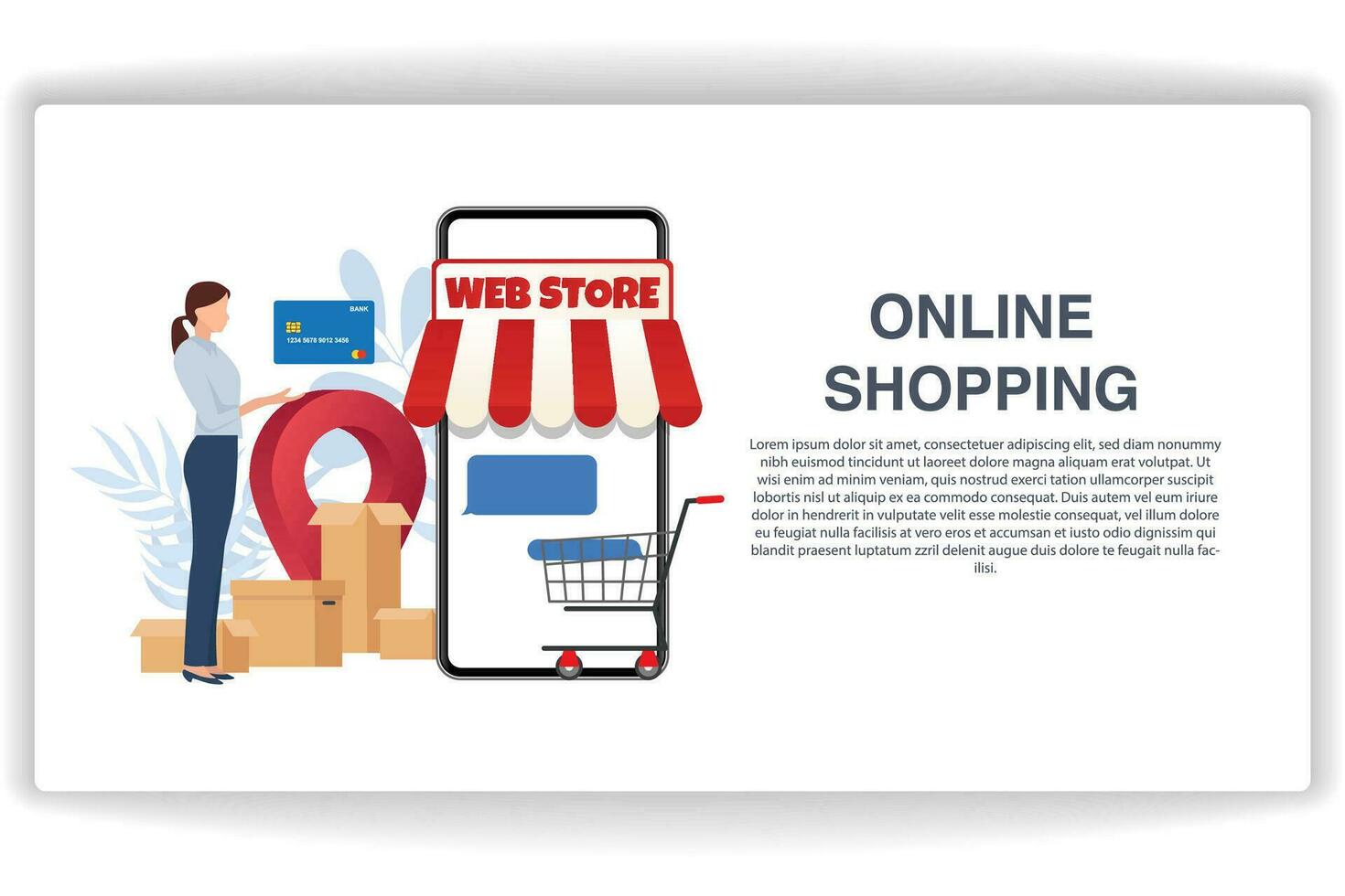 A woman is using a credit card. website page Online Shopping. Modern flat design concept of web page design for website and mobile website vector
