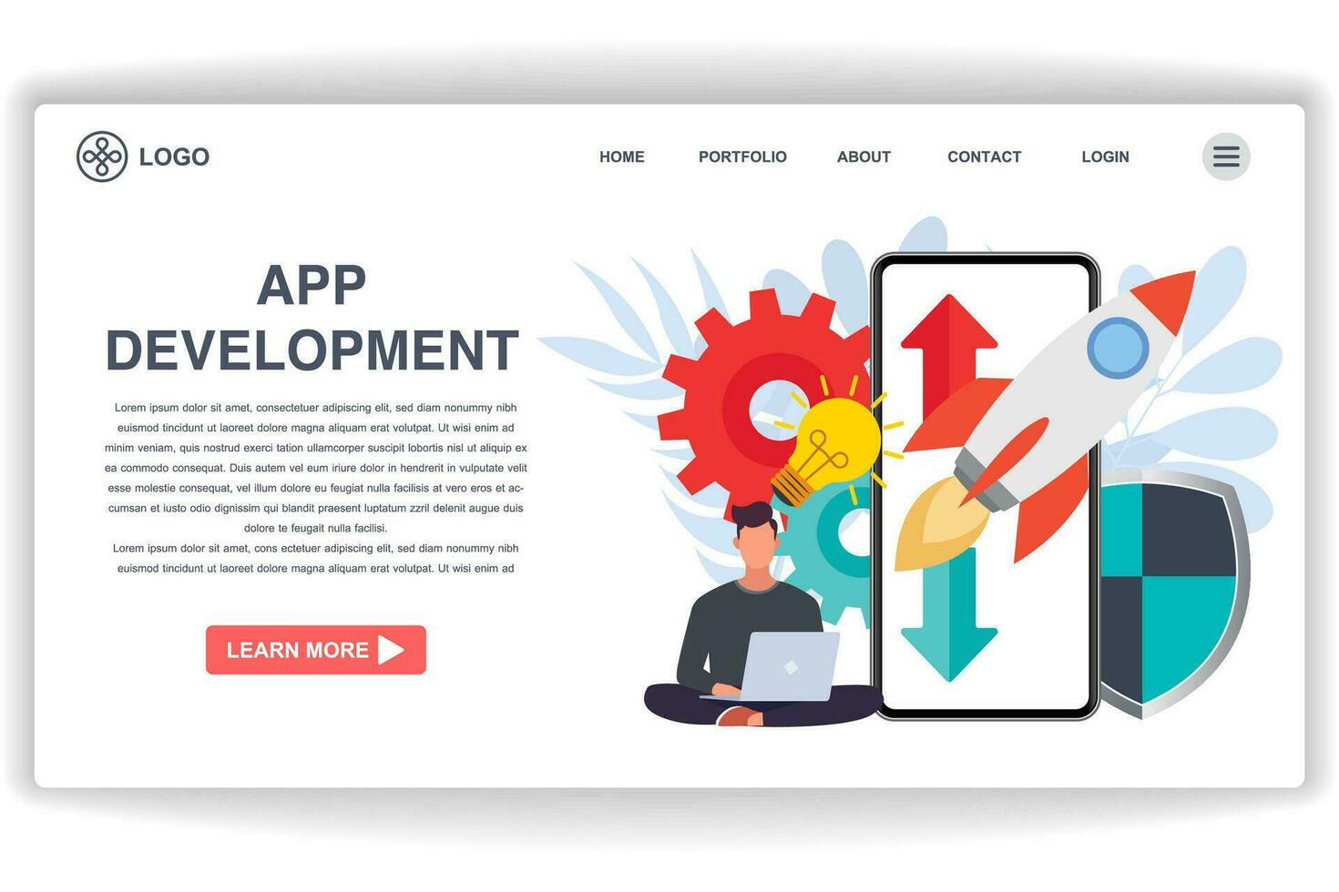 A man was sitting looking at a laptop. website page App Development. Modern flat design concept of web page design for website and mobile website vector