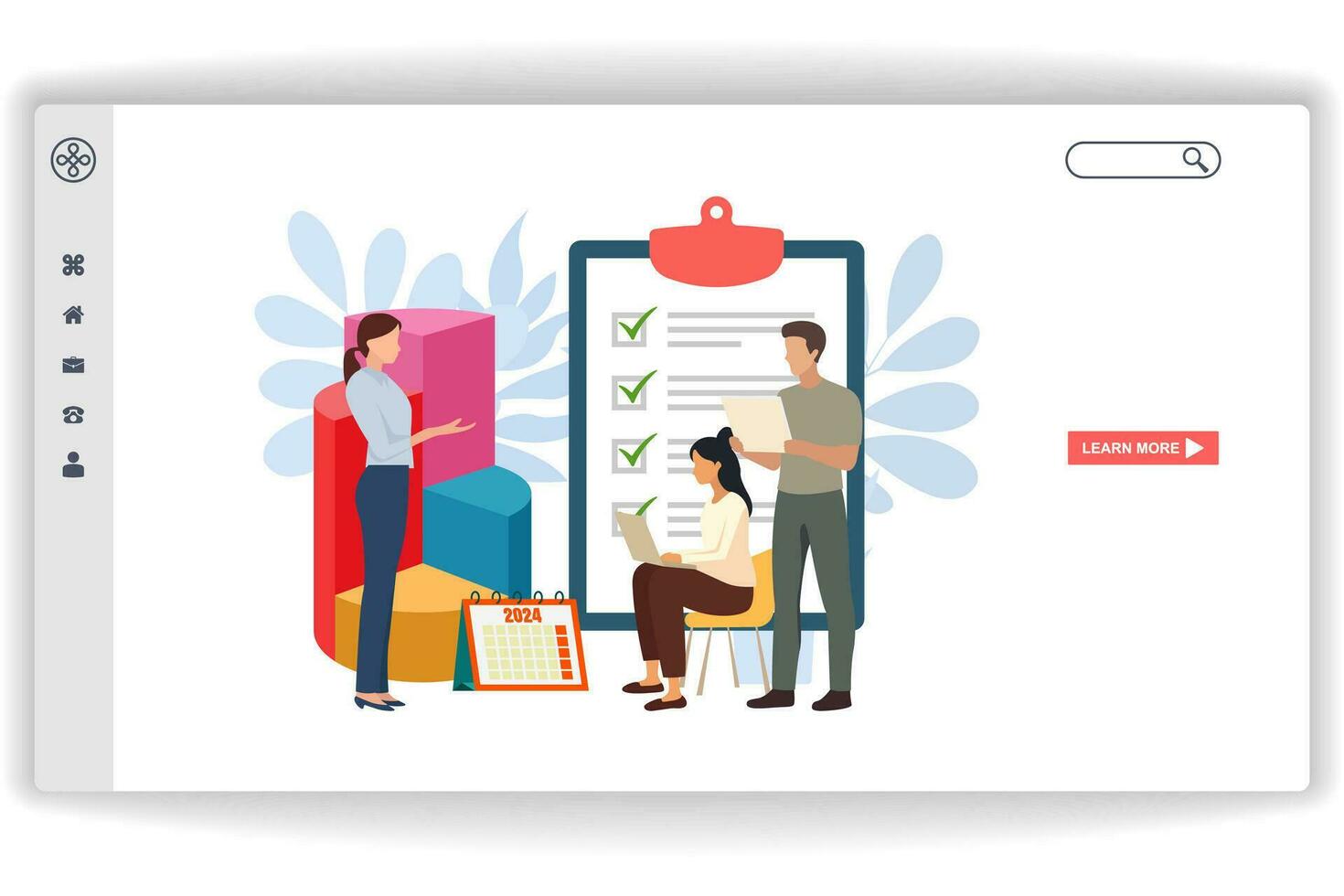 A woman stood giving a briefing. website page Financial Advisor. Modern flat design concept of web page design for website and mobile website vector