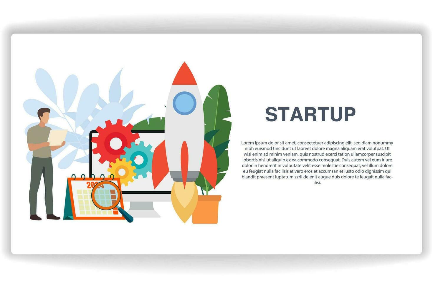 A man stood looking at the document. website page Startup. Modern flat design concept of web page design for website and mobile website vector