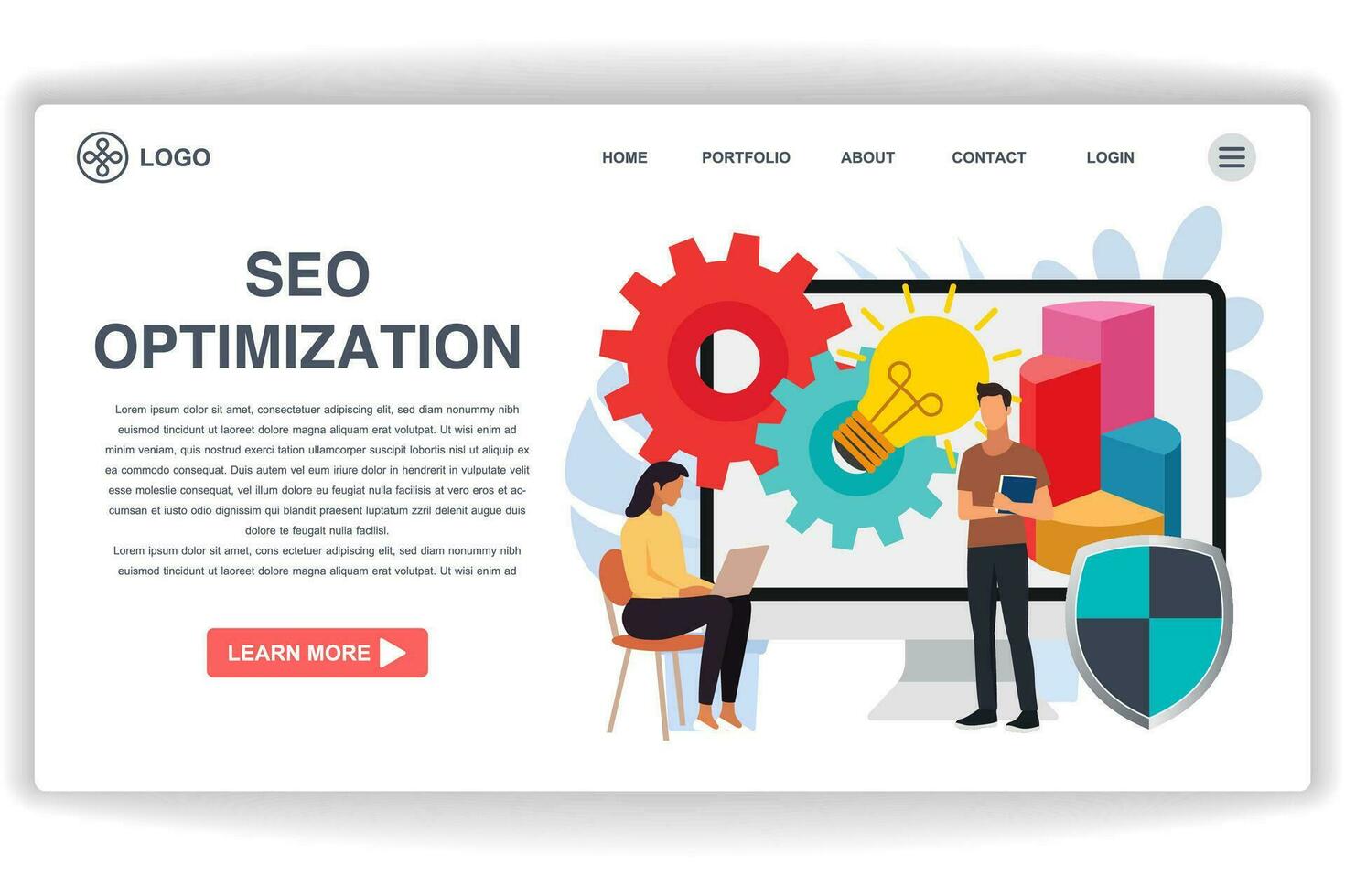 A man stood holding a book. website page SEO Optimization. Modern flat design concept of web page design for website and mobile website vector