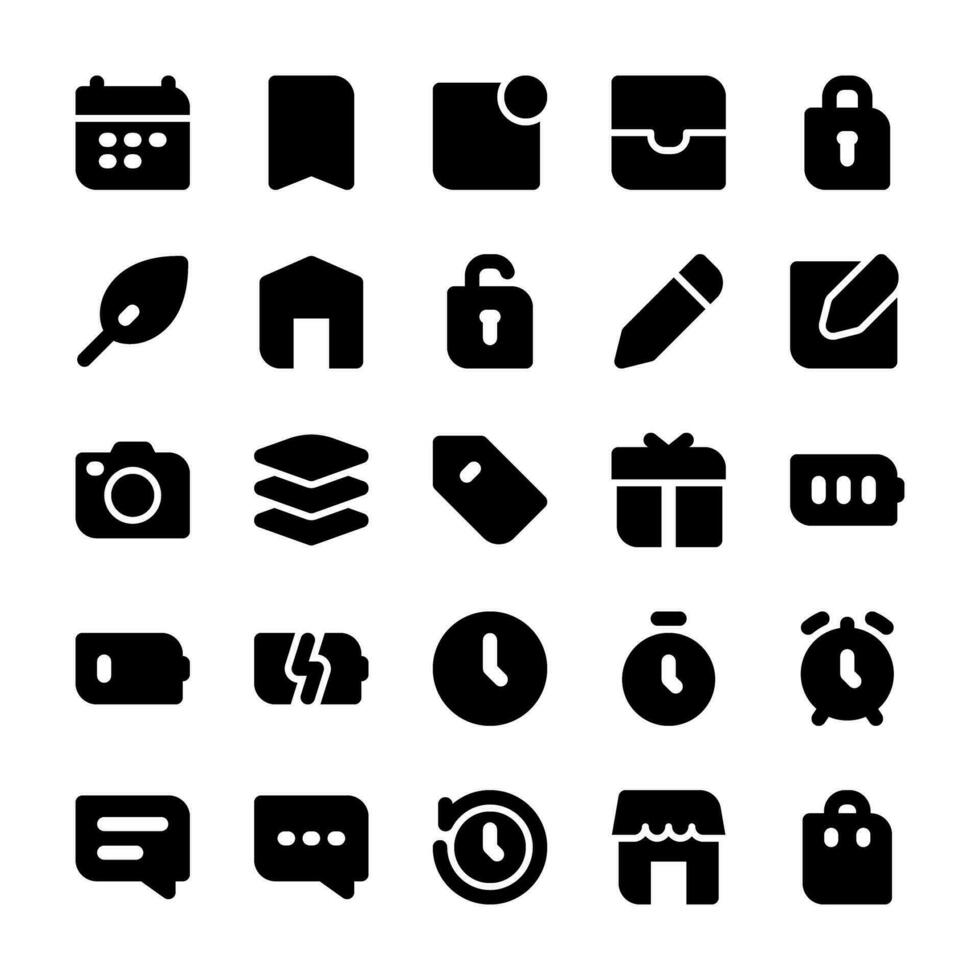 Essential UI icons, in glyph style, for any purposes, including business, applications, web, music, multimedia, and others. vector