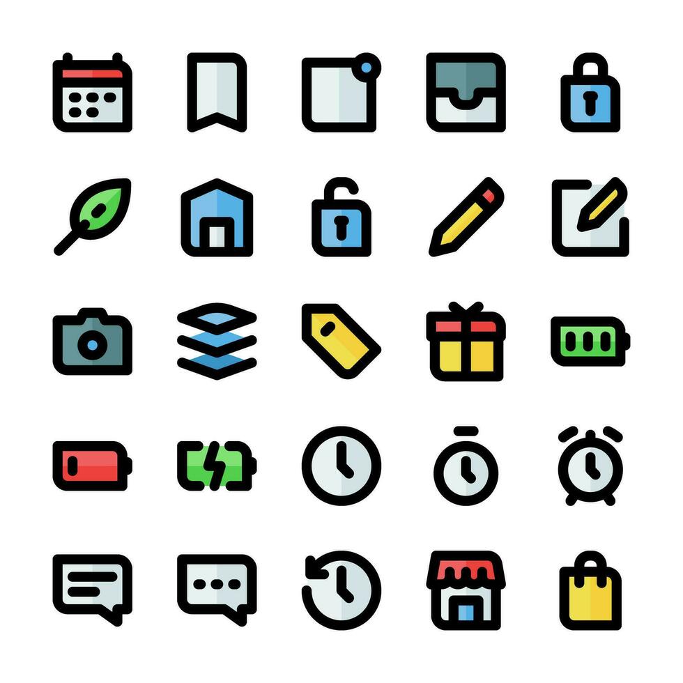 Essential UI icons, in colored outline style, for any purposes, including business, applications, web, music, multimedia, and others. vector