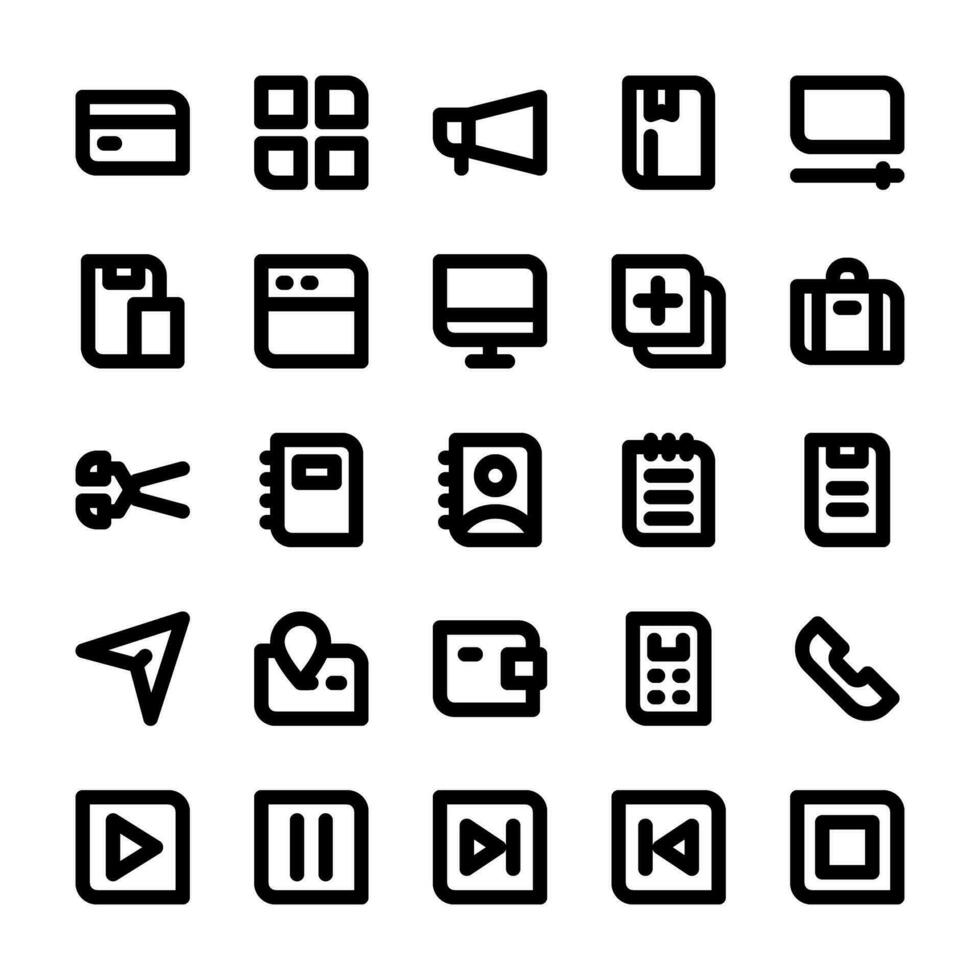 Essential UI icons, in line style for any purposes, including business, applications, web, music, multimedia, and others. vector