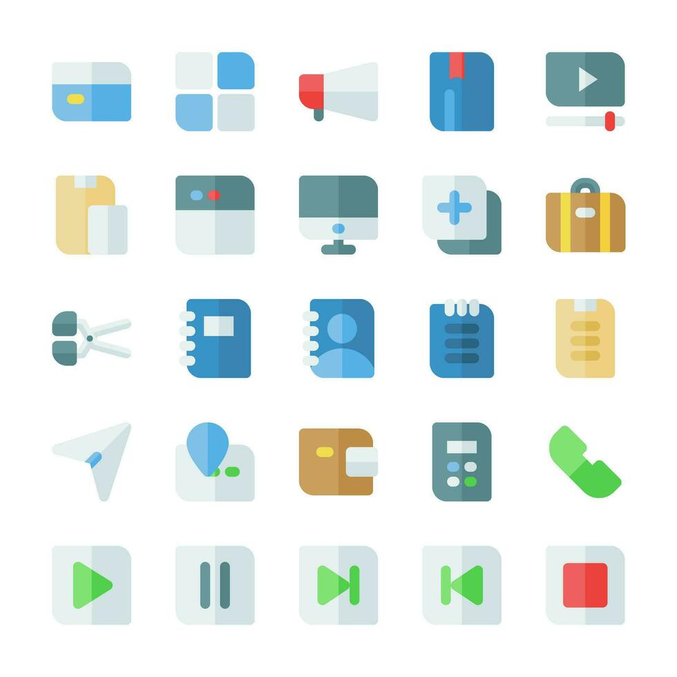 Essential UI icons, in flat style, for any purposes, including business, applications, web, music, multimedia, and others. vector