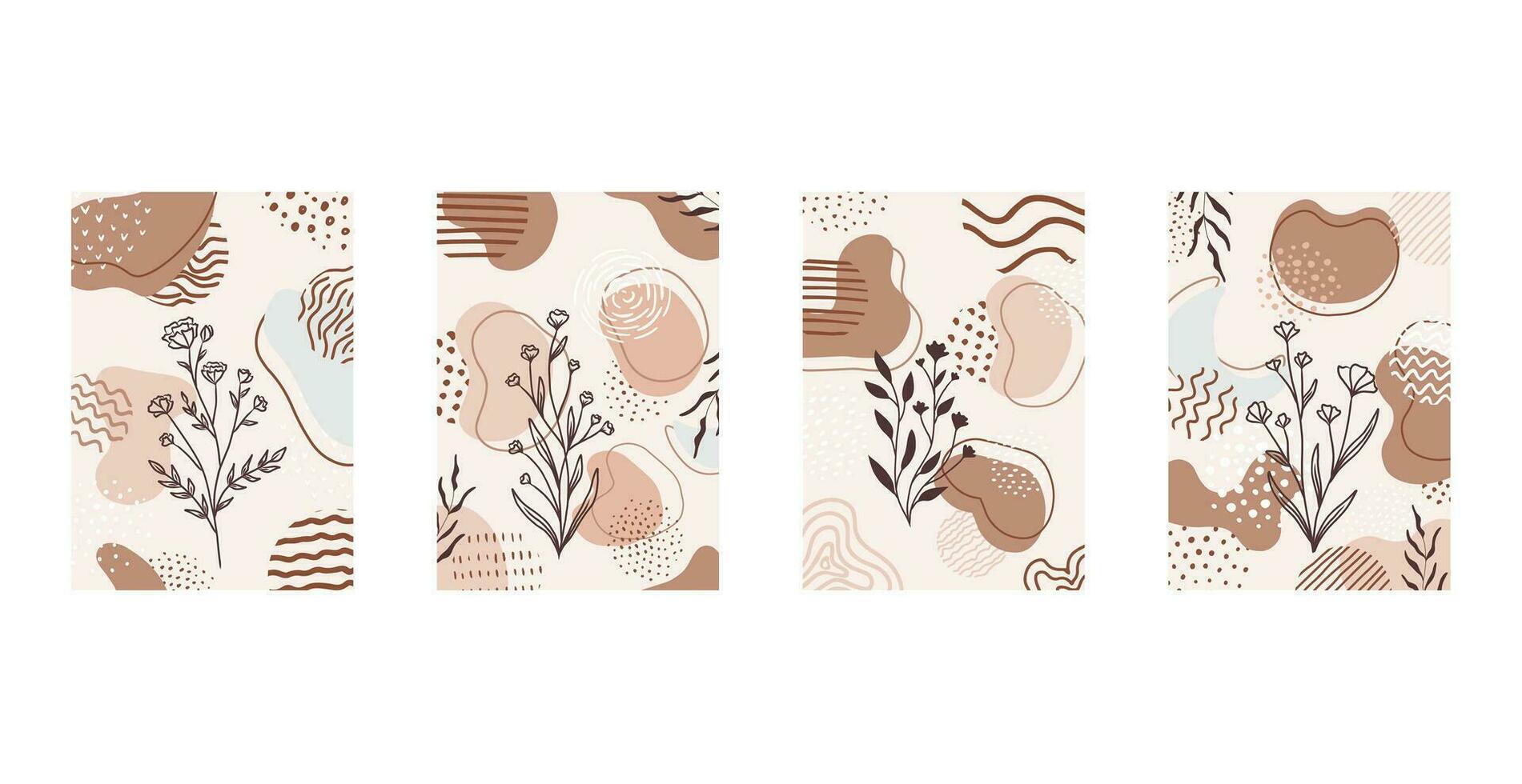 conjunto de composiciones con hojas abstractas y formas, texturas. collage de moda para el diseño en un estilo ecológico. diseño de arte de plantas abstractas para impresión, portada, papel tapiz. vector