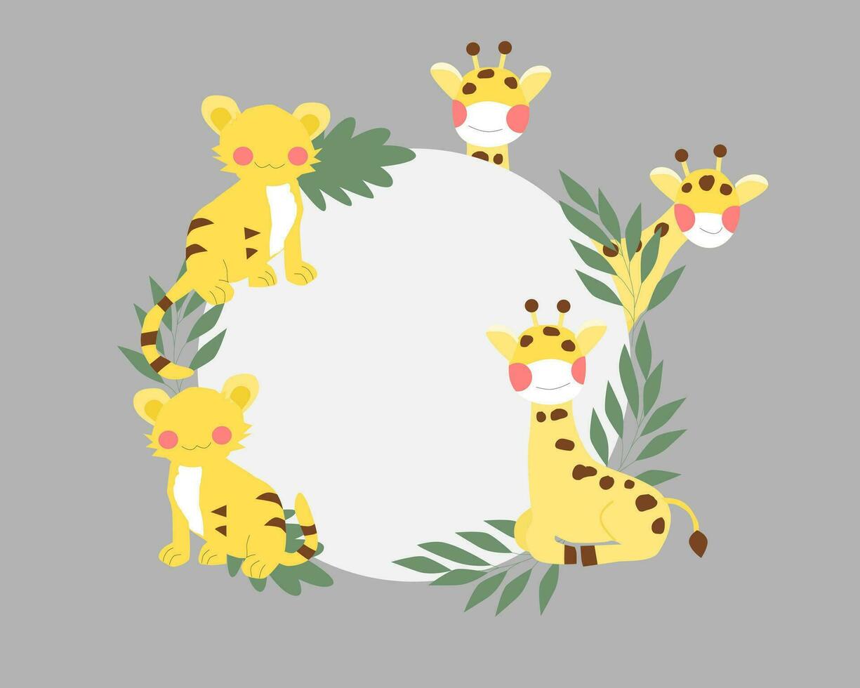 Cute Tiger and Giraffe Wreath vector