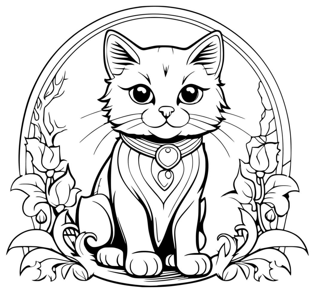 Coloring book page Halloween cat vector