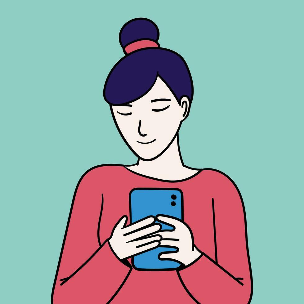 woman character texting flat design vector