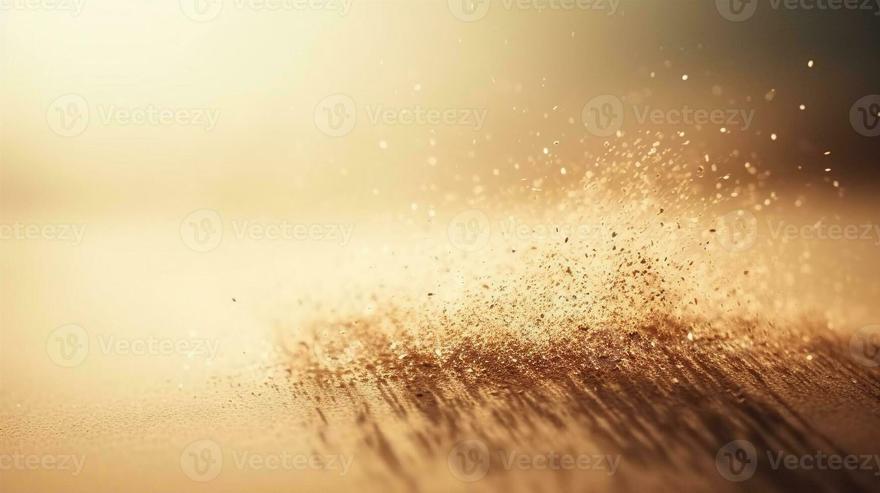Dust particles sprayed by the wind. Sand on the ground or dust on the floor. Generative AI. photo