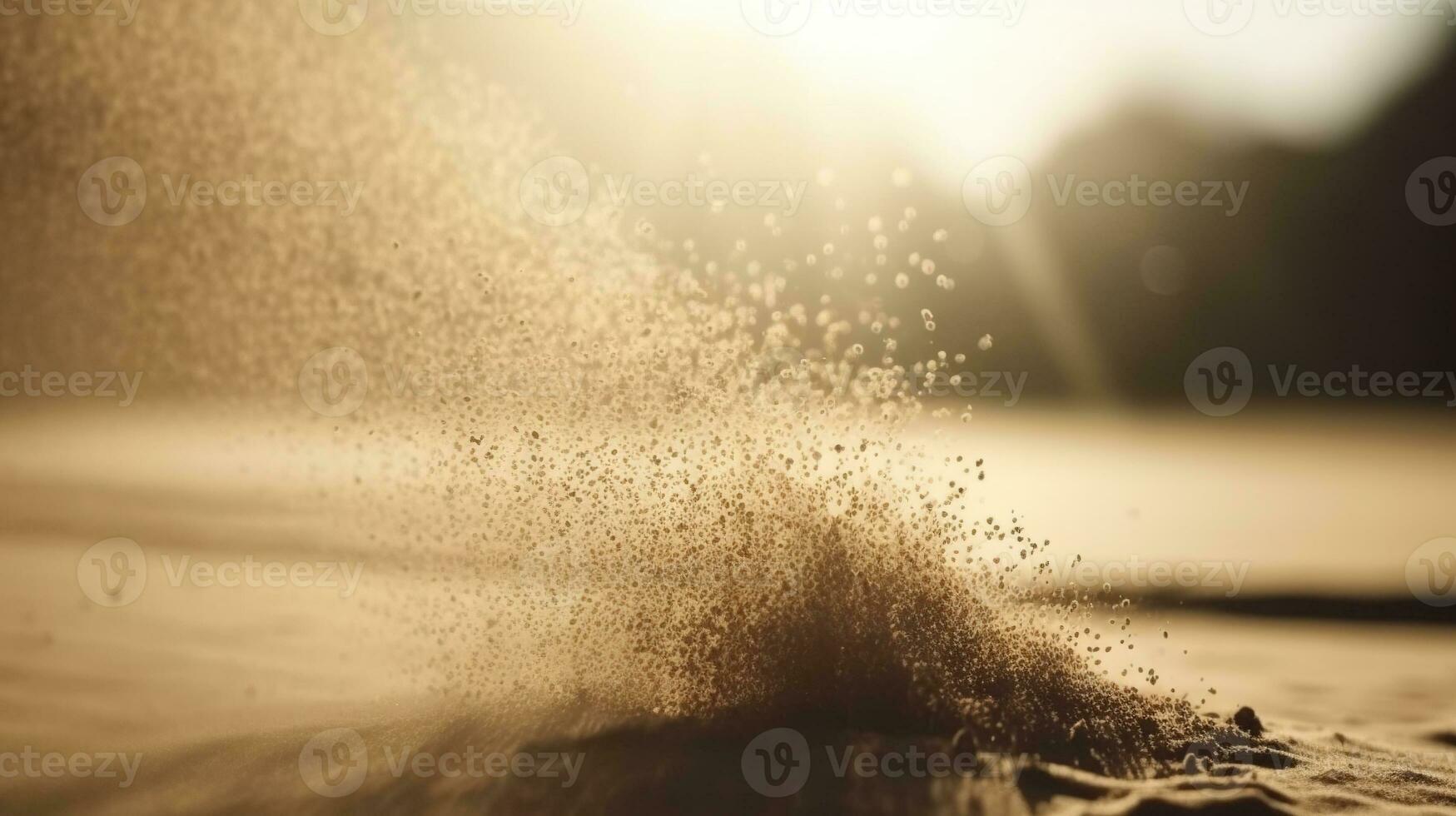 Dust particles sprayed by the wind. Sand on the ground or dust on the floor. Generative AI. photo