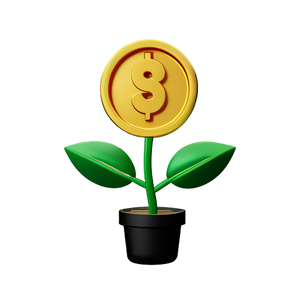 3d money tree plant with coin png