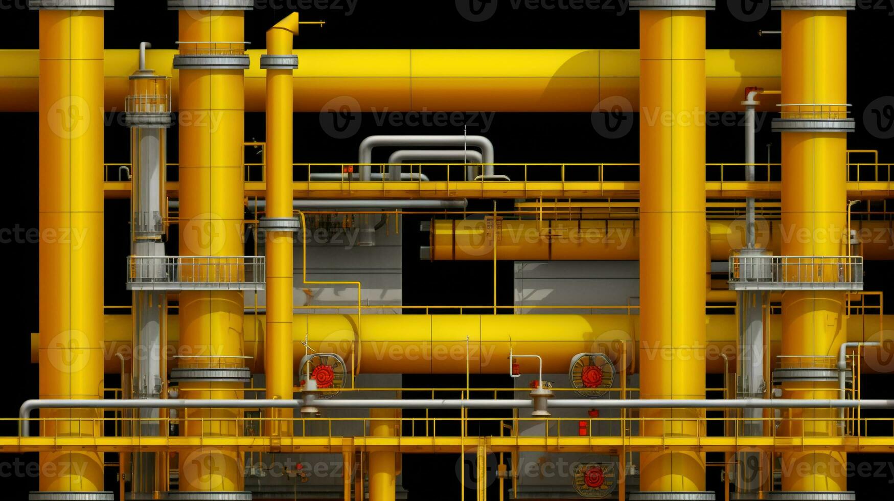 Industrial plant background with shiny pipes. Generated AI. photo