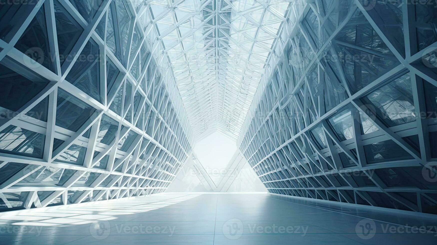 Interior of white industrial hangar or warehouse. Modern architecture industrial room. Generated AI. photo