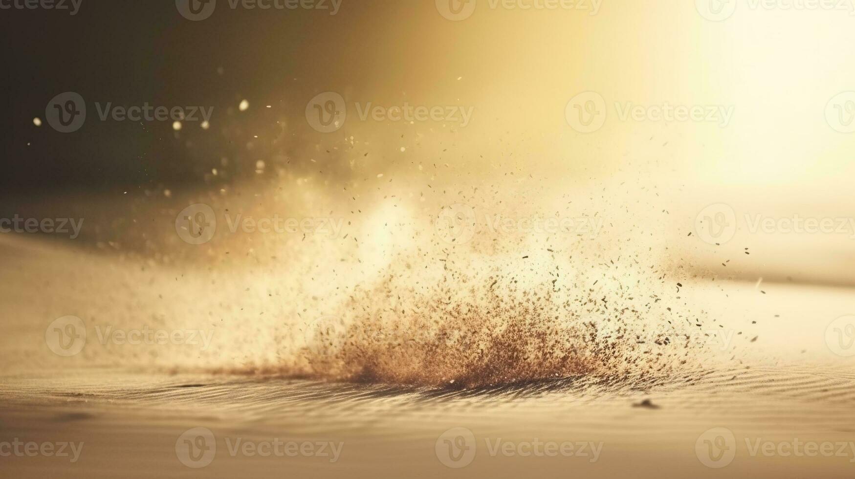 Dust particles sprayed by the wind. Sand on the ground or dust on the floor. Generative AI. photo