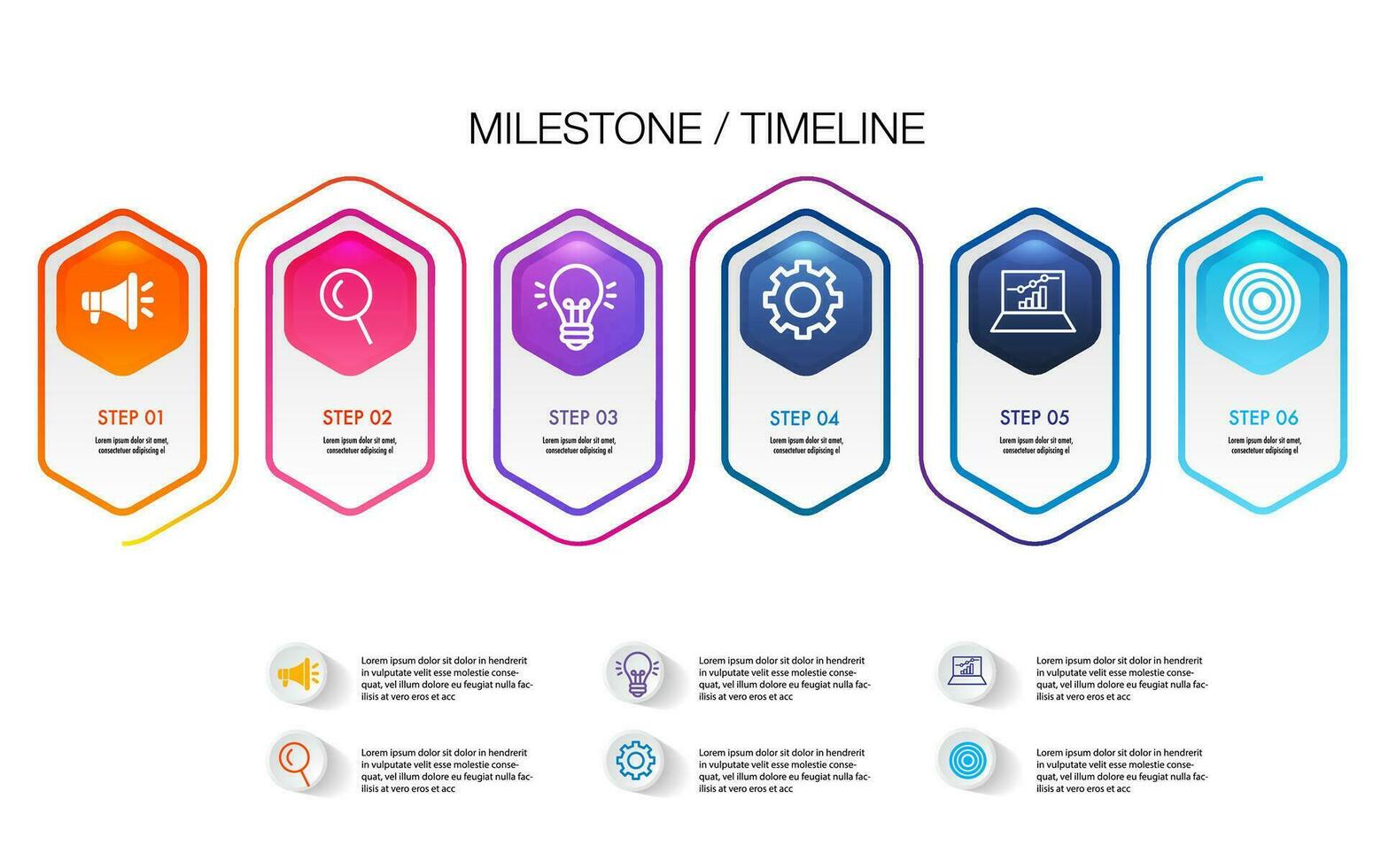 Infographic 6 step road map for business chart to present data, progress, direction, timeline vector