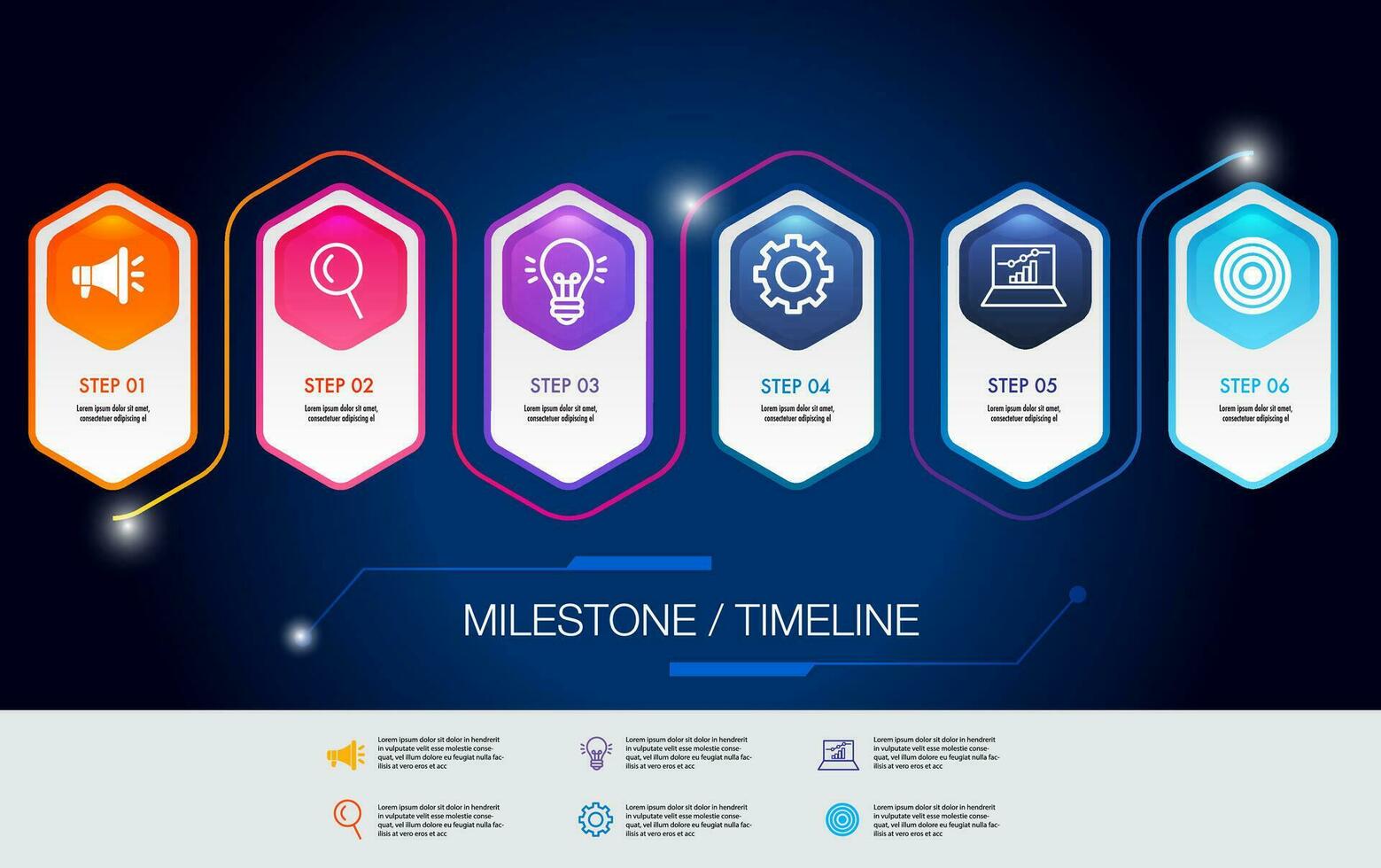 Infographic 6 step road map for business chart to present data, progress, direction, timeline vector