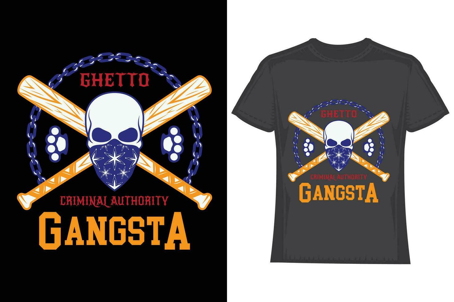 Gangster label badge emblem design elements. Gangsta style quotes. Thug life. Stay true. Street wars. Crossed weapon, skull in hat vector