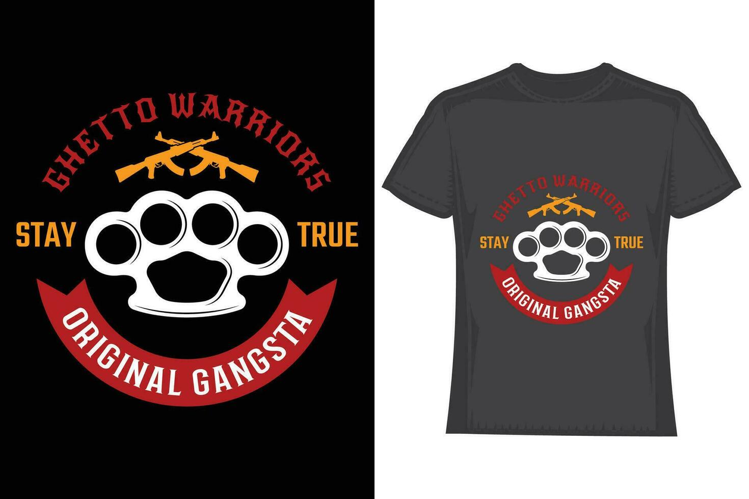 Gangster label badge emblem design elements. Gangsta style quotes. Thug life. Stay true. Street wars. Crossed weapon, skull in hat vector