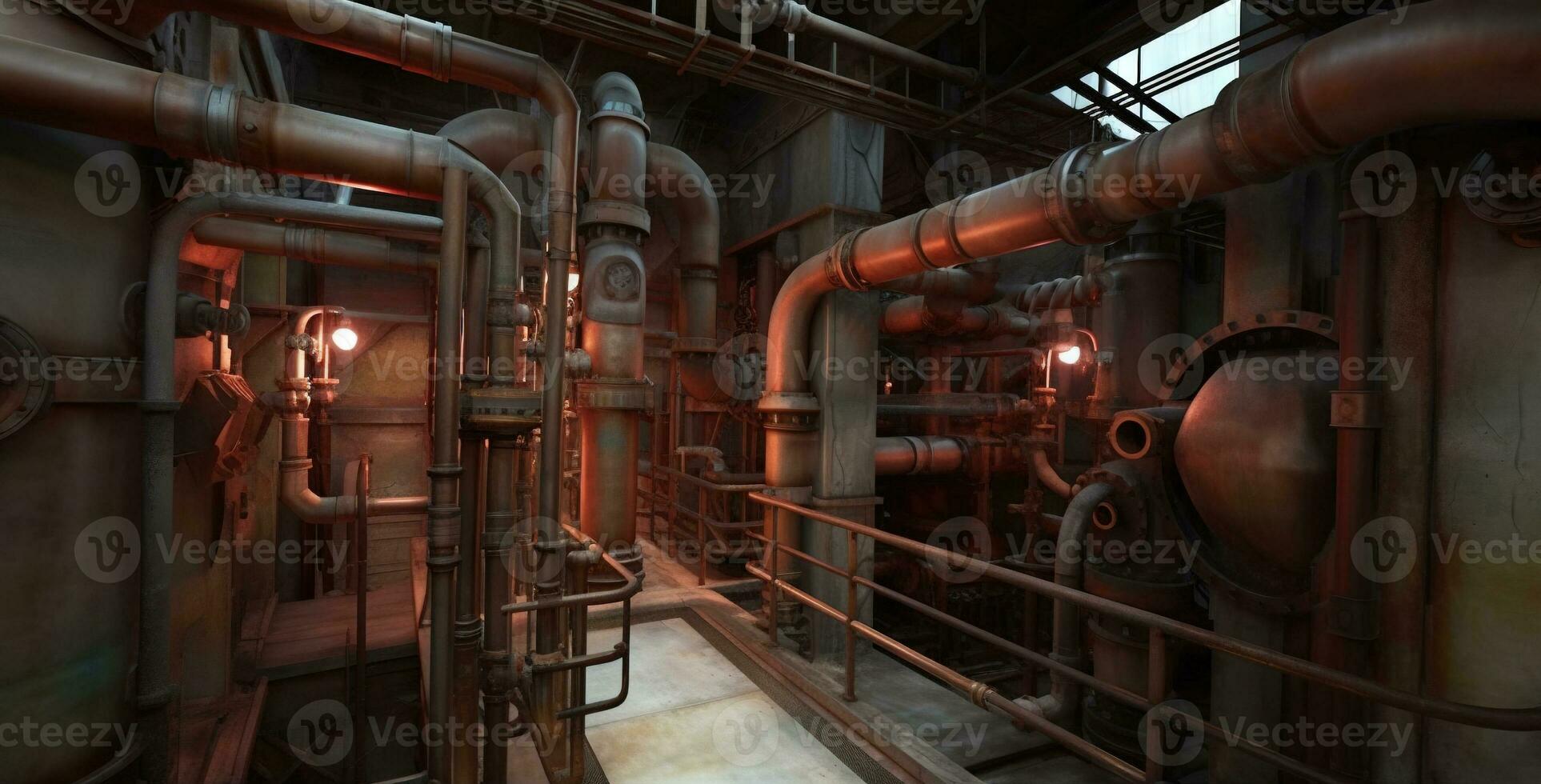 Industrial plant background with shiny pipes. Generated AI. photo
