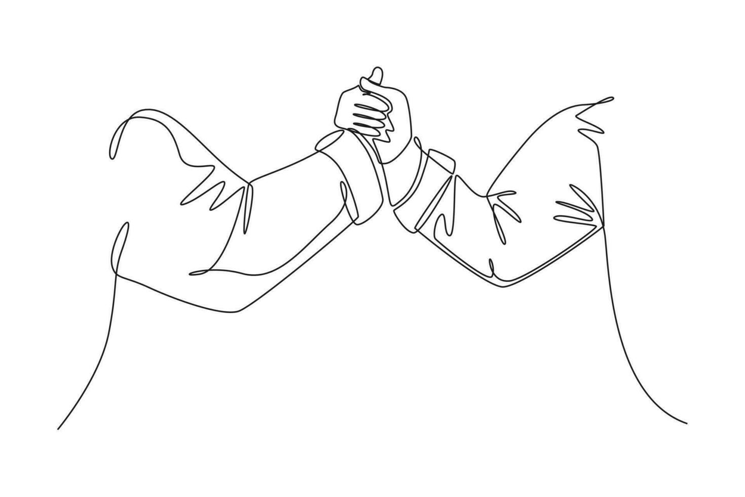 Continuous one line drawing hand of two businessmen gesture handshaking his business partner. Great teamwork. Business deal or cooperation concept. Single line draw design vector graphic illustration