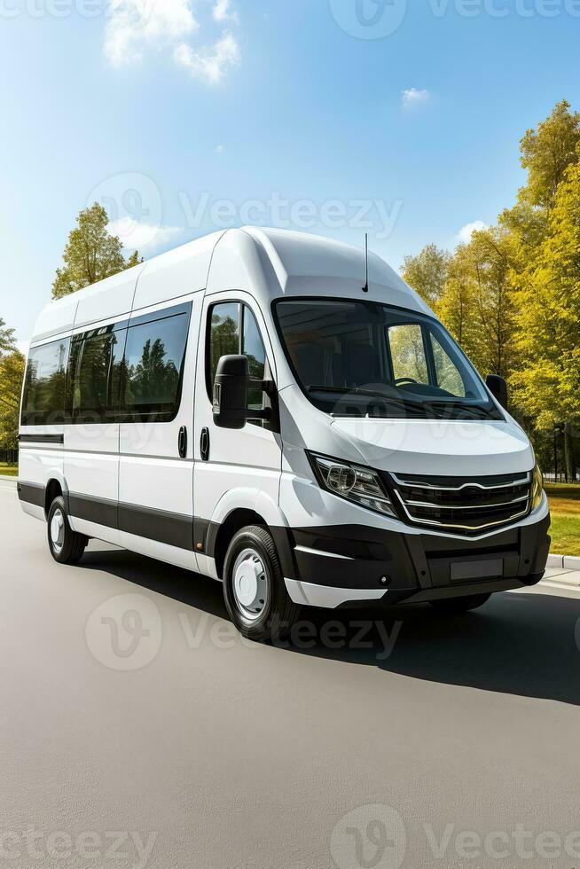 White minibus for city street transportation and delivery purposes photo