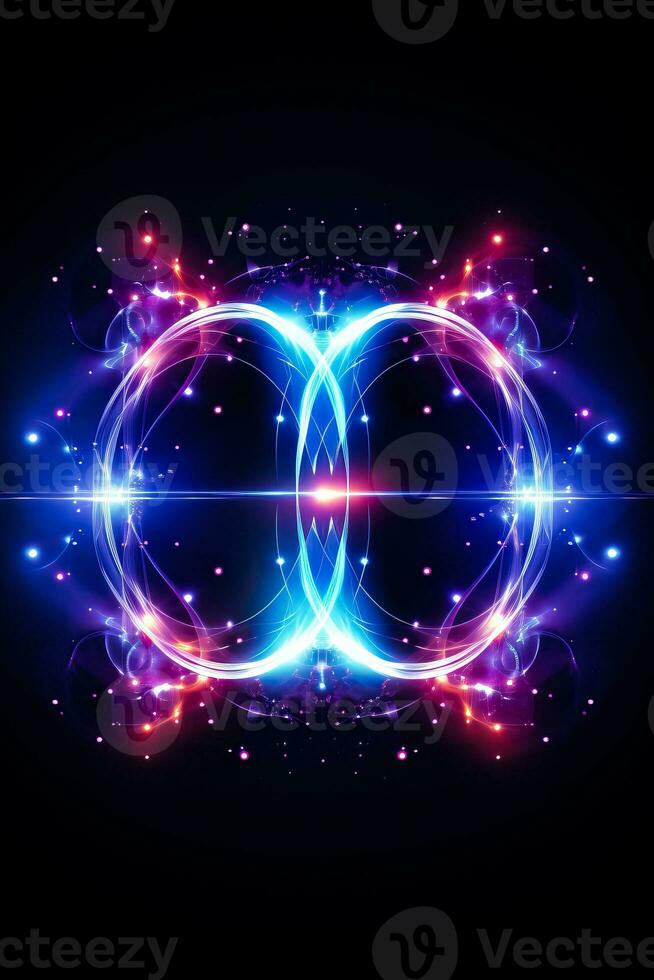 Abstract background with double glowing circle geometric lines connection featuring modern shiny blue and purple tech lines pattern illustrating futuristic technology concept photo