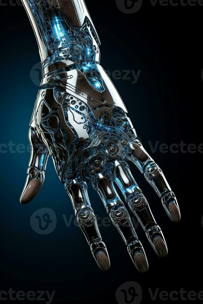 A robot examining its hand in a 3D illustration photo