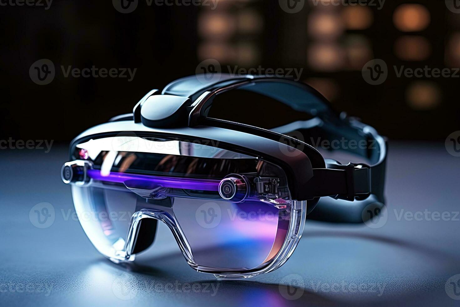 AR glasses technology concept with transparent goggles. Augmented reality futuristic immersive experience. Generated AI photo