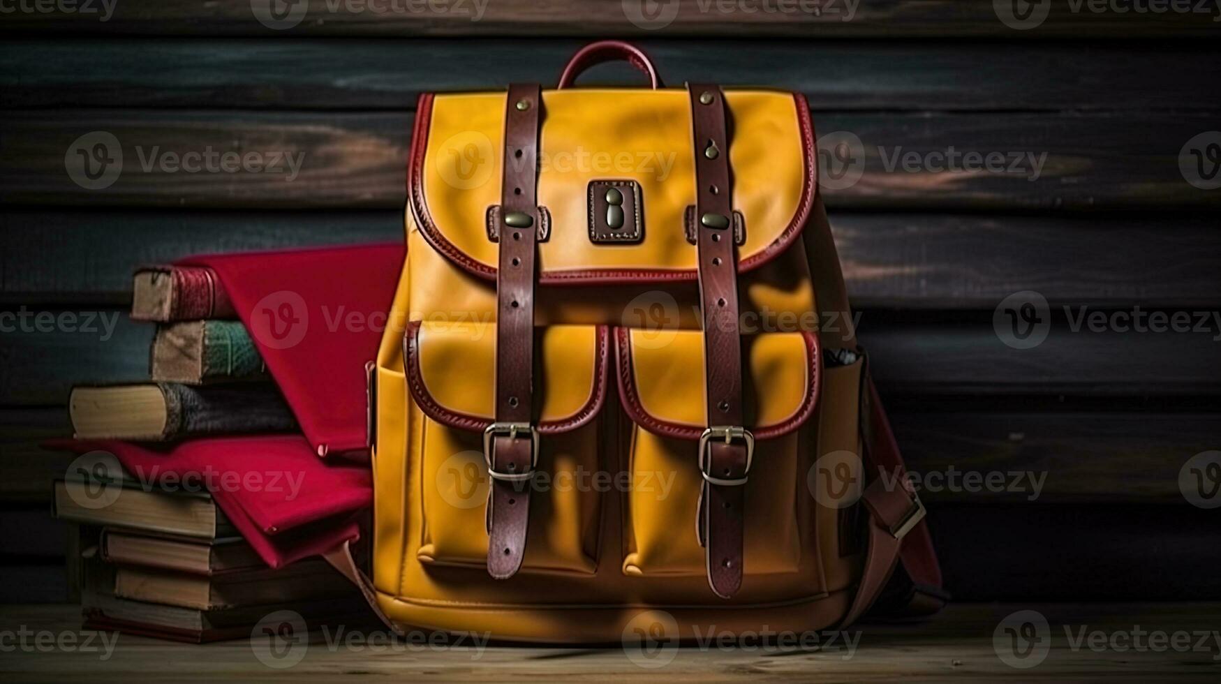 School backpack with colorful learning supplies. Back to school concept. Generated AI. photo