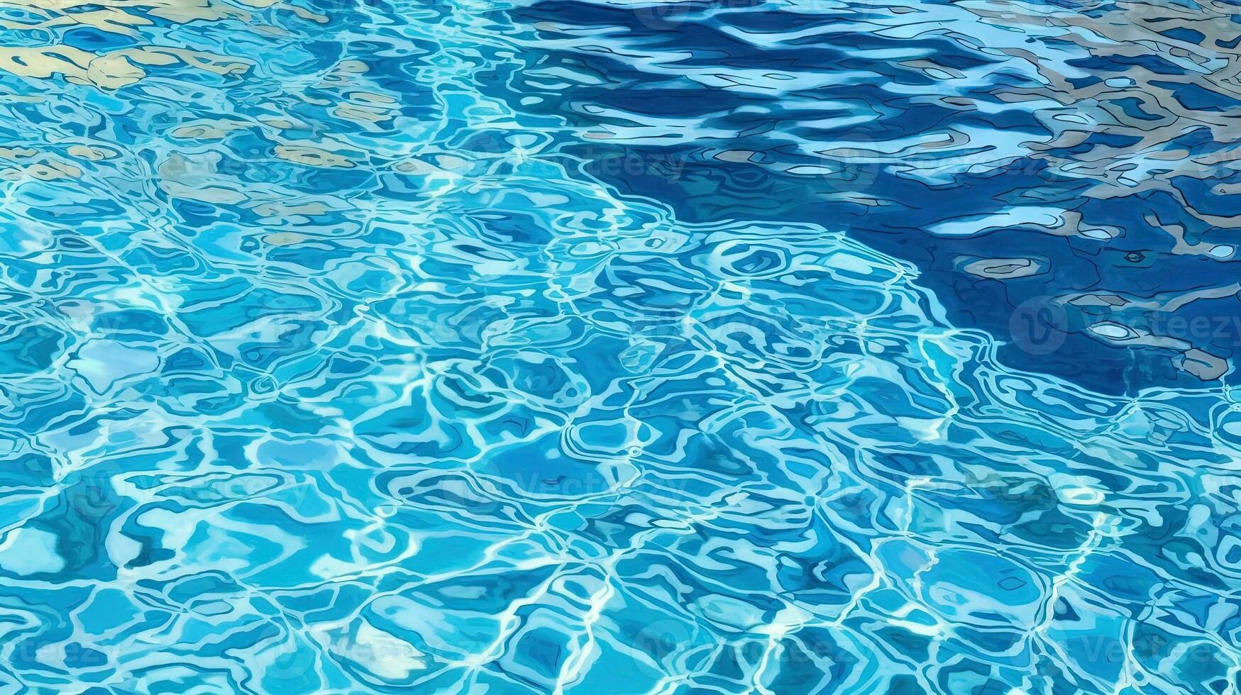 Ripples on the blue pool water. Shiny waves of clean pool water. Generated AI. photo