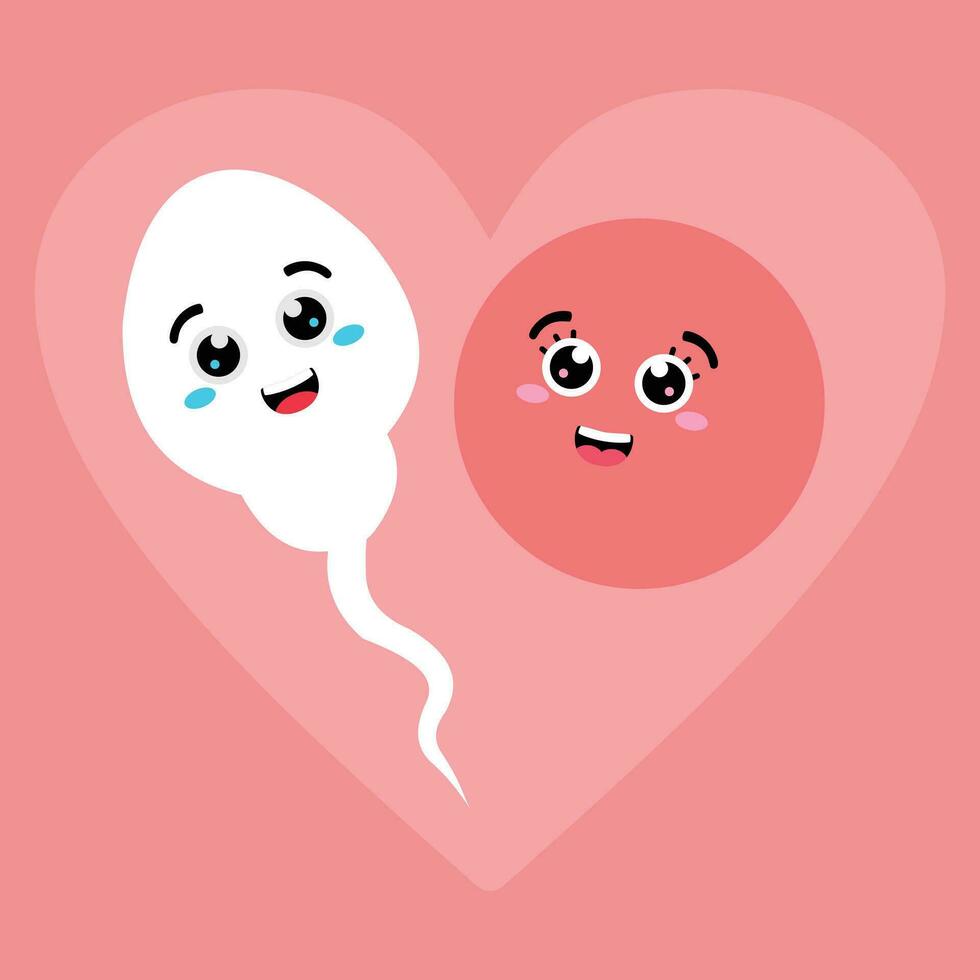 Sperm and Egg Funny Character Vector Illustration