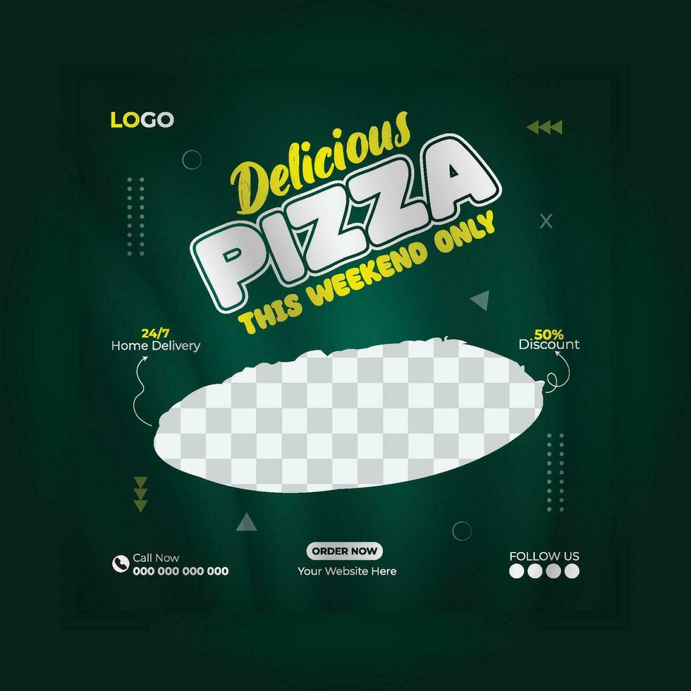 delicioso Pizza social medios de comunicación enviar diseño modelo. rápido comida social medios de comunicación enviar diseño vector. delicioso Pizza social medios de comunicación márketing vector