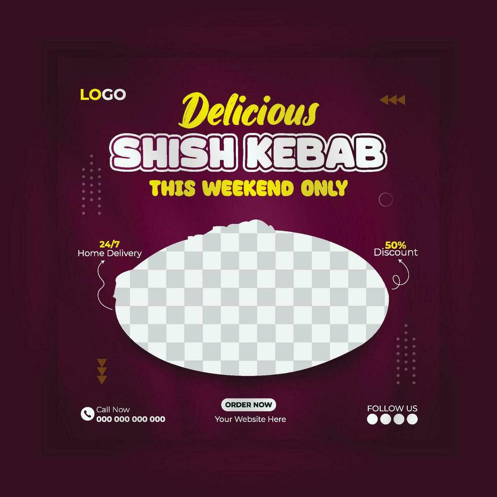 Social media post design template, new design, delicious chicken kabab, delicious shish kebab vector